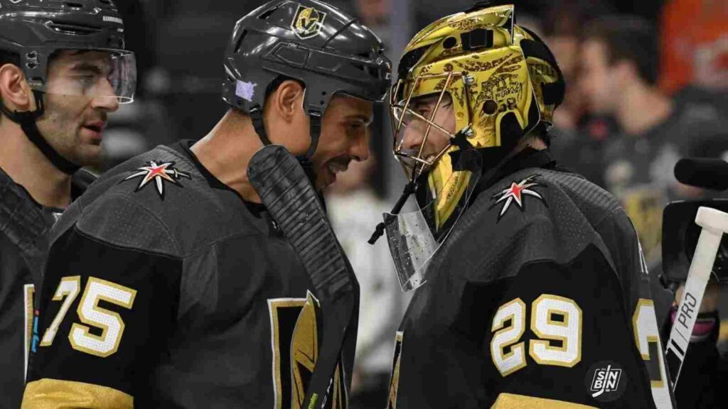 Marc-Andre Fleury and Ryan Reaves [Photo Credit: SinBin.vegas Photographer Brandon Andreasen]