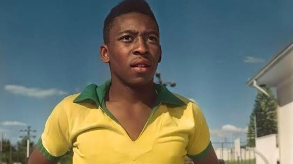 Pele posing in the Brazil jersey