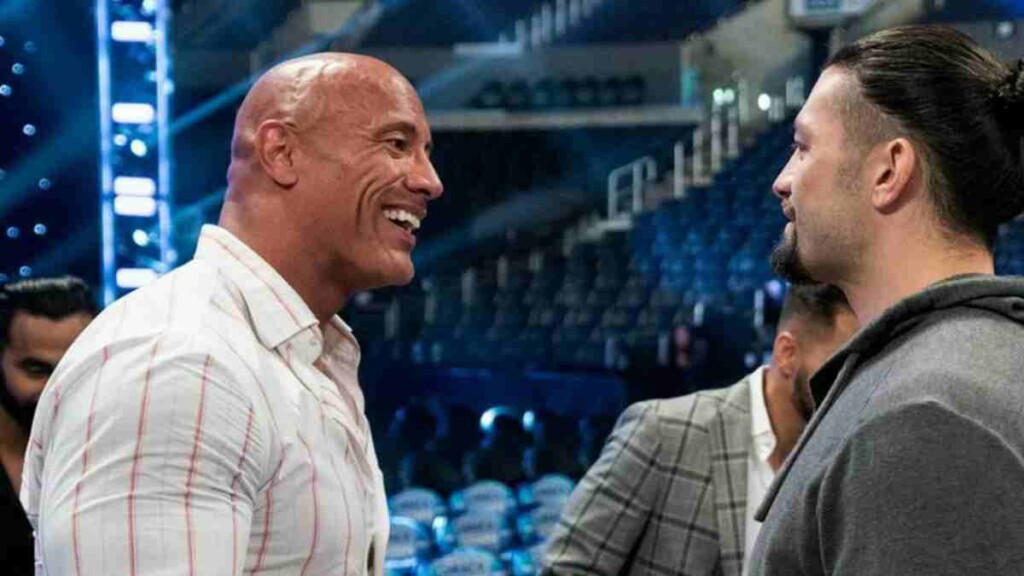 Dwayne Johnson with Roman Reigns on SmackDown's season premiere on FOX