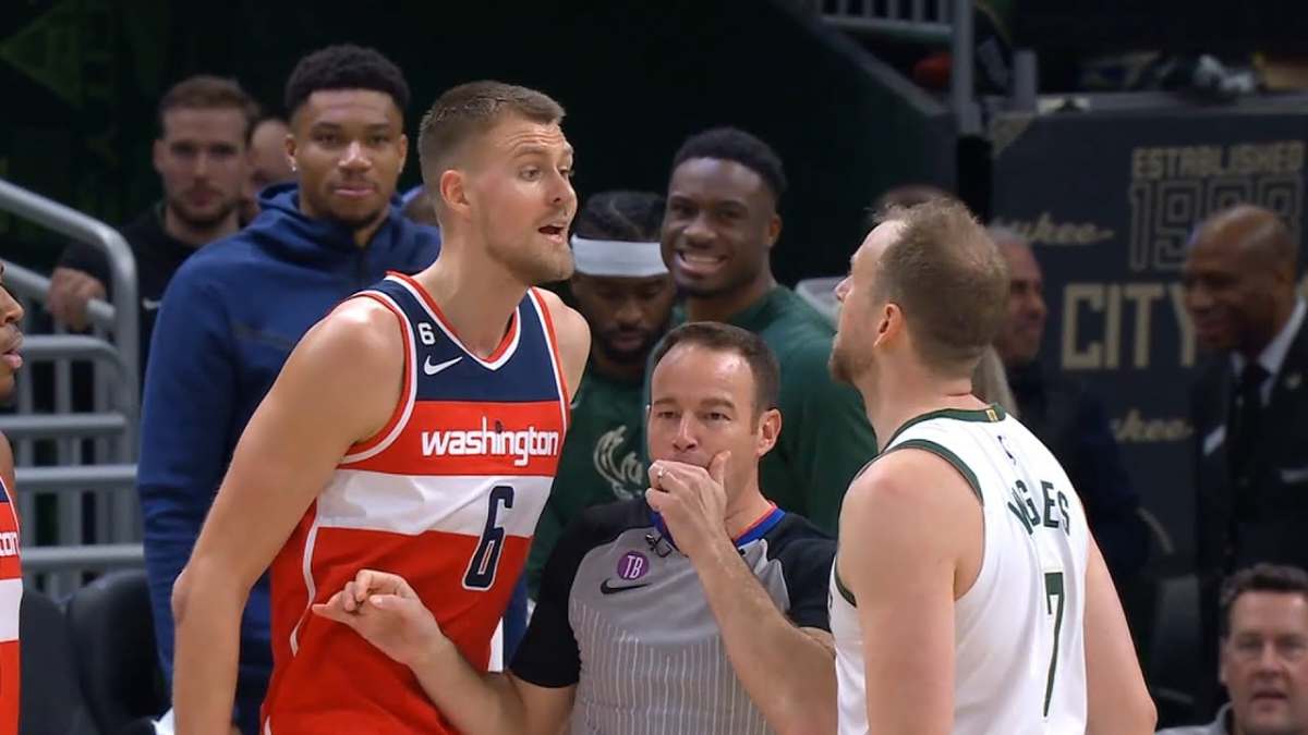 WATCH: Kristaps Porzingis trash-talks Joe Ingles after getting shoved to the floor by him as Wizards take over Bucks » FirstSportz