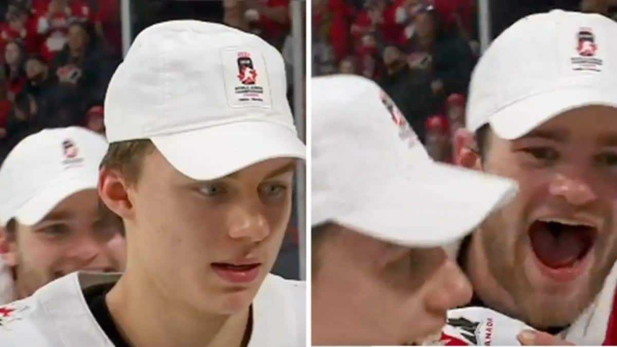 <strong></noscript>WATCH: Shane Wright scares Connor Bedard on live TV while Canada takes victory lap thanking fans at Halifax</strong>