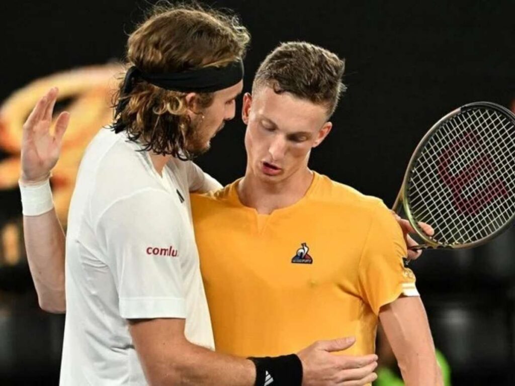 Stefanos Tsitsipas and Jiri Lehecka after the match