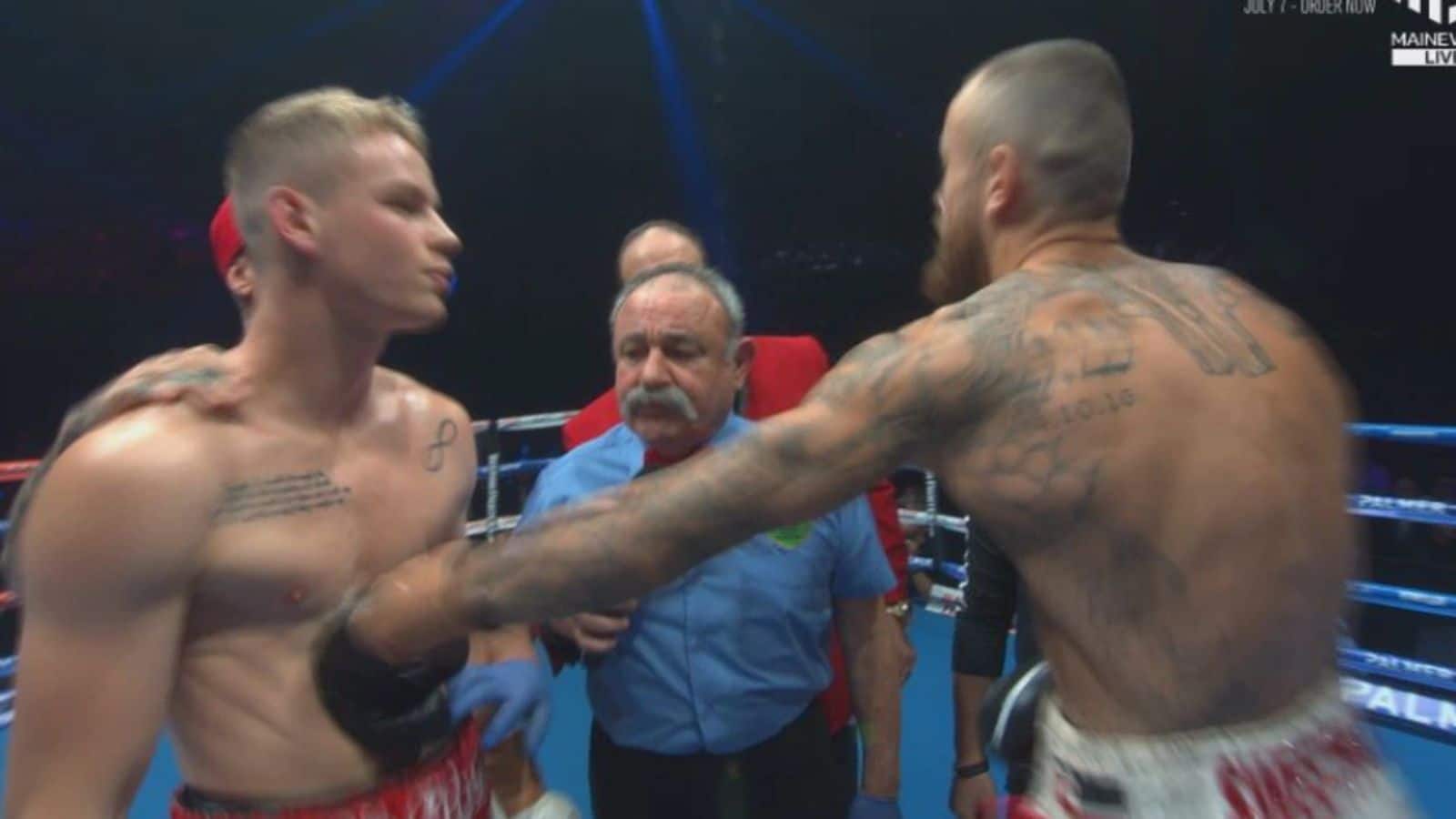 Boxer punches before the fight start only to get humiliated with a knockout  in the end