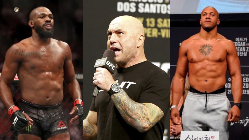 Ciryl Gane, Jon Jones and Joe Rogan (Image Courtesy BJ PennThe Hill)