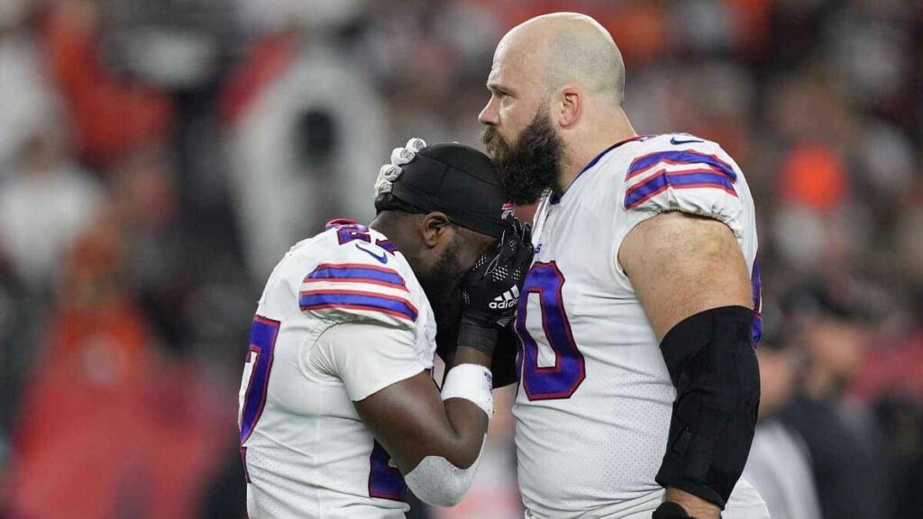 Tre’Davious White cries as he sees Damar Hamlin unconscious on the ground (Image via Houston Chronicle)