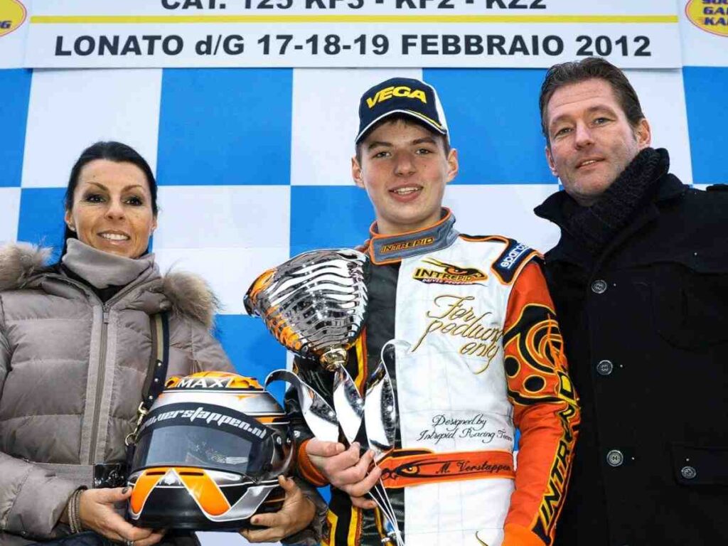 Sophie Kumpen (L) Max Verstappen (CENTER) Jos Verstappen (R)