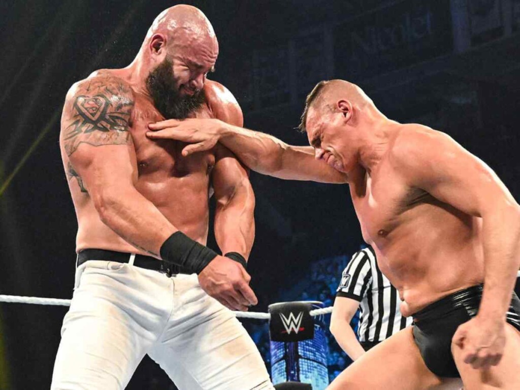 Gunther chopping Braun Strowman on WWE SmackDown