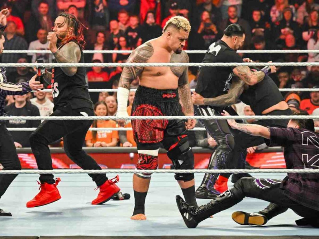 The Bloodline brawling with everyone on WWE Raw 