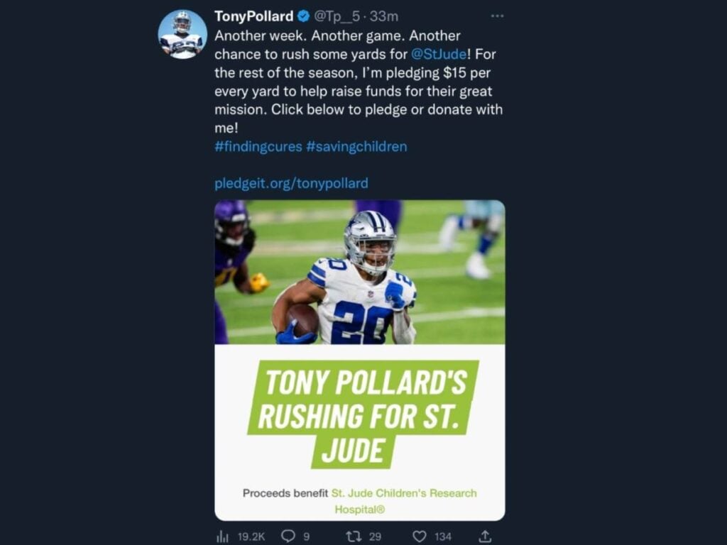 Does Tony Pollard have a charity?