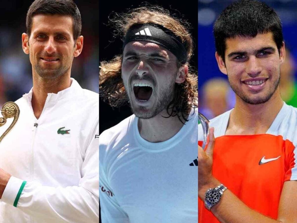 Novak Djokovic, Stefanos Tsitsipas and Carlos Alcaraz