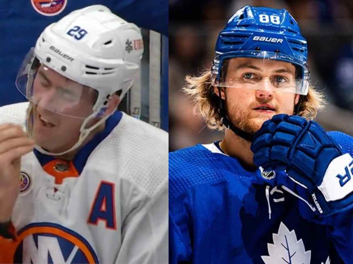 <strong>WATCH: Brock Nelson performs dentistry skills on bench after hit by William Nylander during Islanders vs Maple Leafs game</strong>