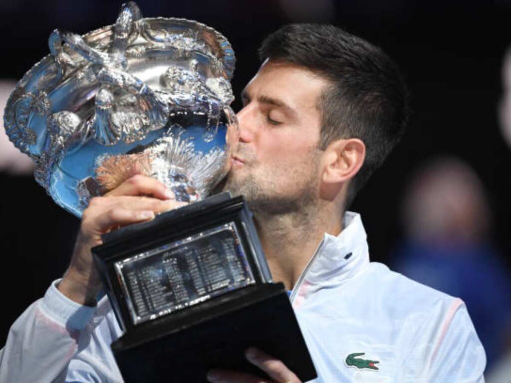 Novak Djokovic with his Australian Open trophy