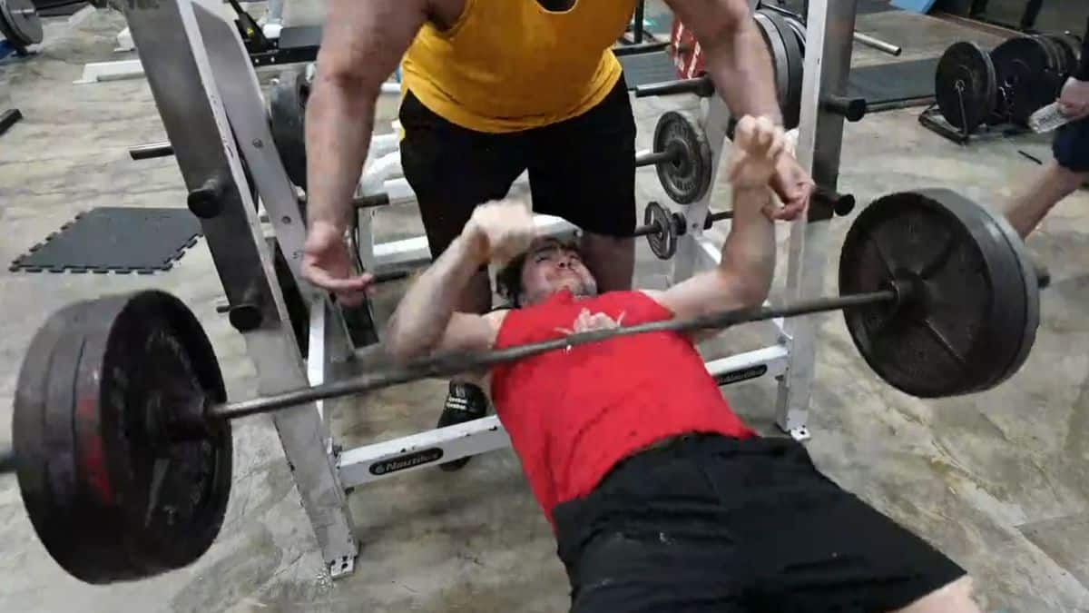 Mizkif narrowly escapes severe injury after dropping a bench press on ...