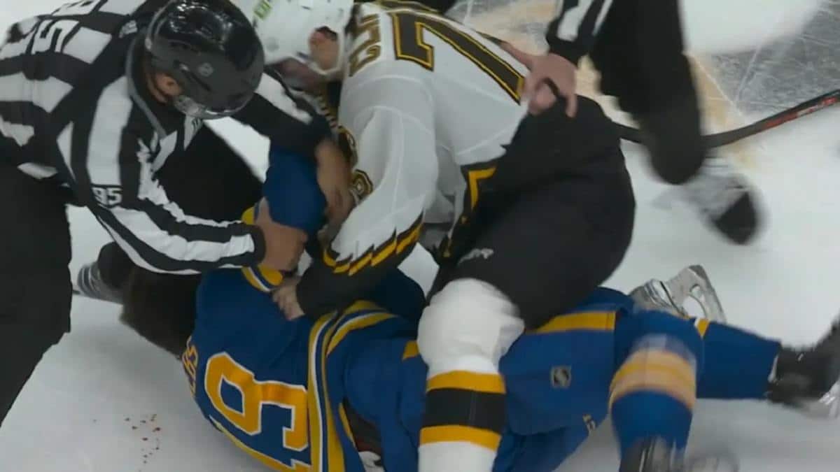 <strong>WATCH: Connor Clifton annihilates Peyton Krebs following smashing hit on Taylor Hall</strong>