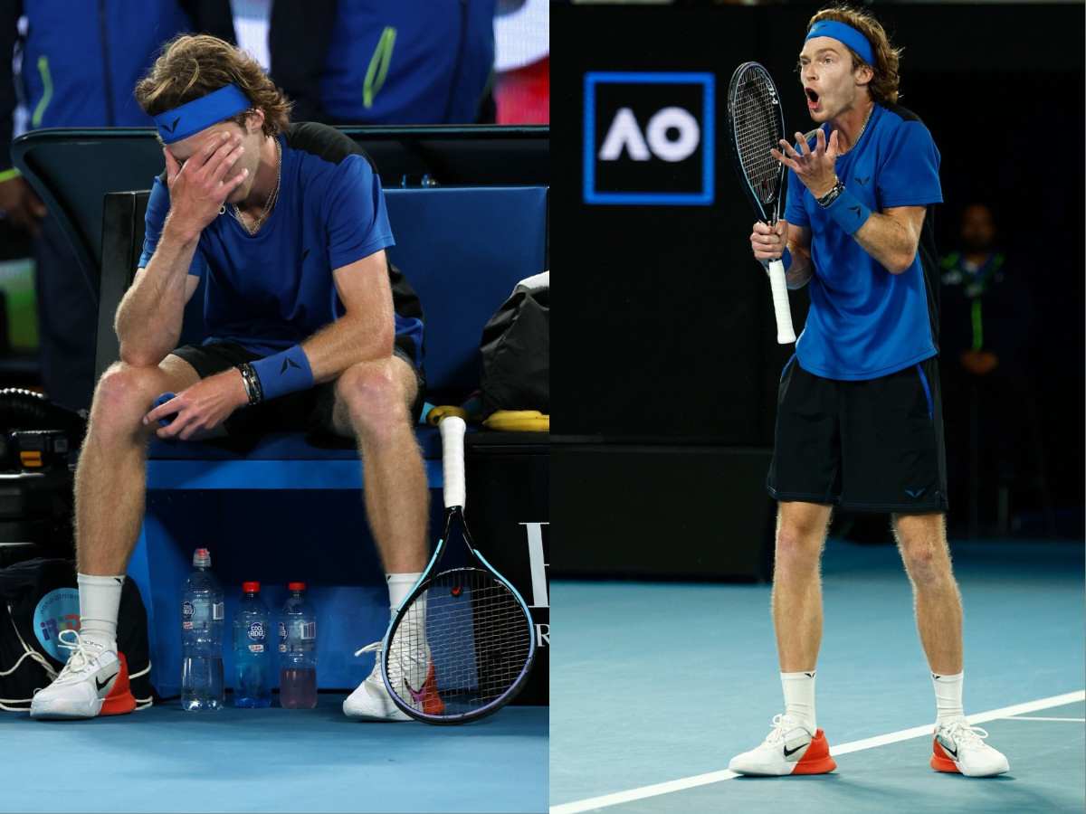 WATCH: Andrey Rublev gets furious over the umpire for allowing Novak Djokovic extra time to serve during their quarter-final clash at the 2023 Australian Open