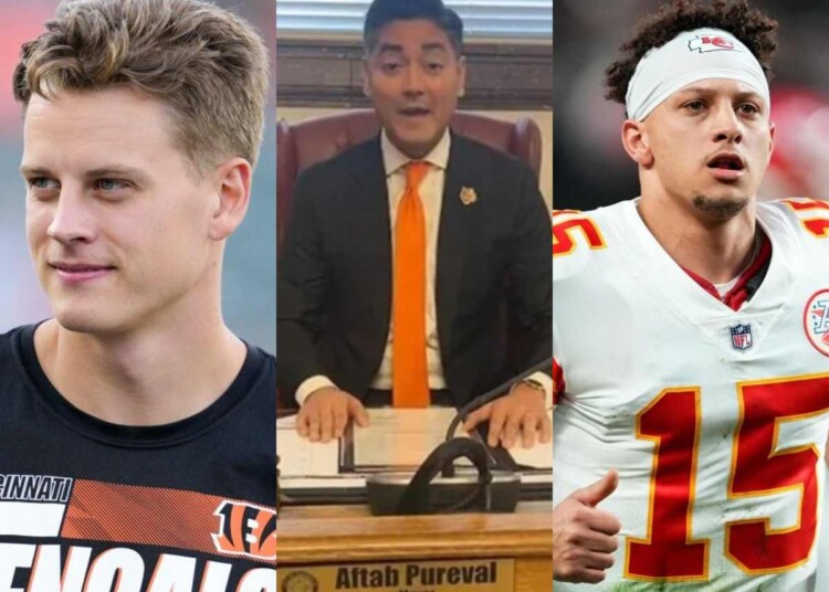 Cincinnati mayor Aftab Pureval VICIOUSLY roasts Patrick Mahomes saying he should take a 'paternity test' considering his poor record against Joe Burrow ahead of the AFC Championship game
