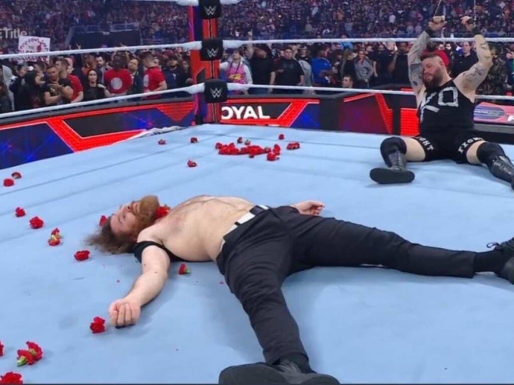 Sami Zayn after getting destroyed by Roman Reigns and The Bloodline