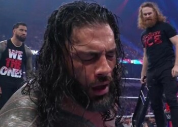 Roman Reigns after being hit by Sami Zayn
