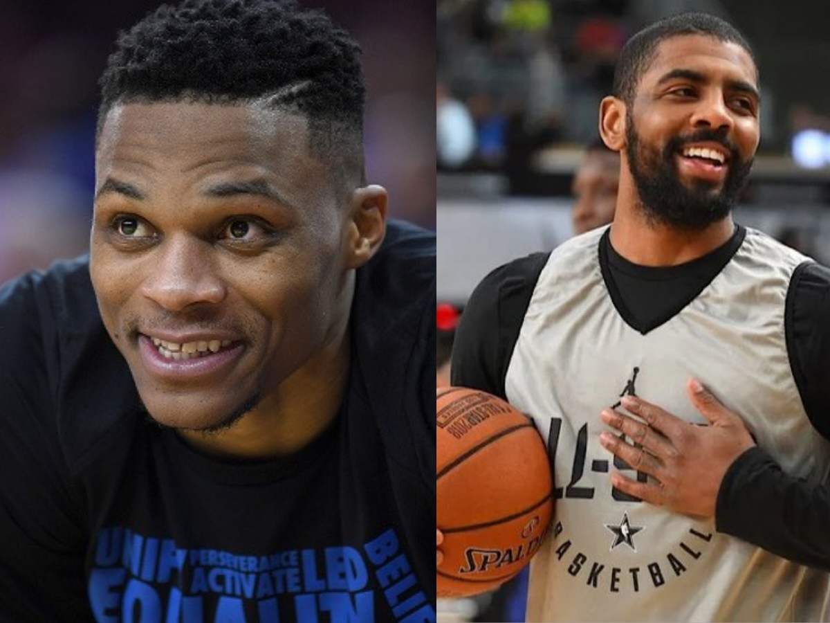 “This was a shot at Lebron James” Fans PERPLEXED as Kyrie Irving and Russell Westbrook share heartfelt conversation in pre-game practice