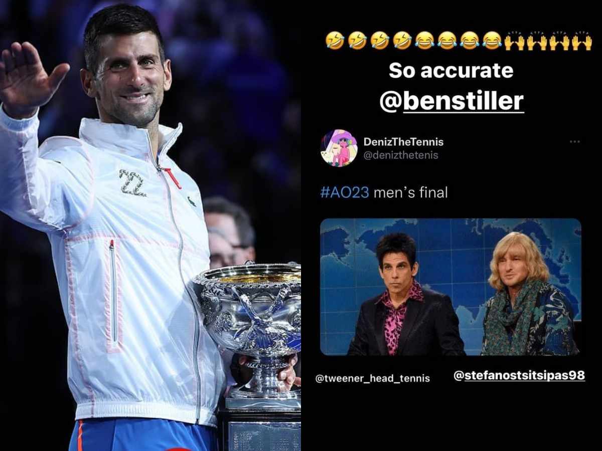 Novak Djokovic makes a joke on Australian Open finals win over Stefanos Tsitsipas based on Ben Stiller’s viral meme