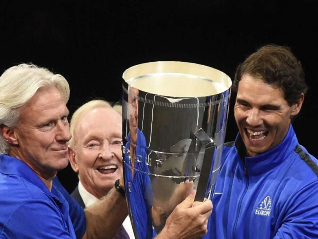 Bjorn Borg with Rafael Nadal holding Laver Cup trophy (Image Credit: India Today)