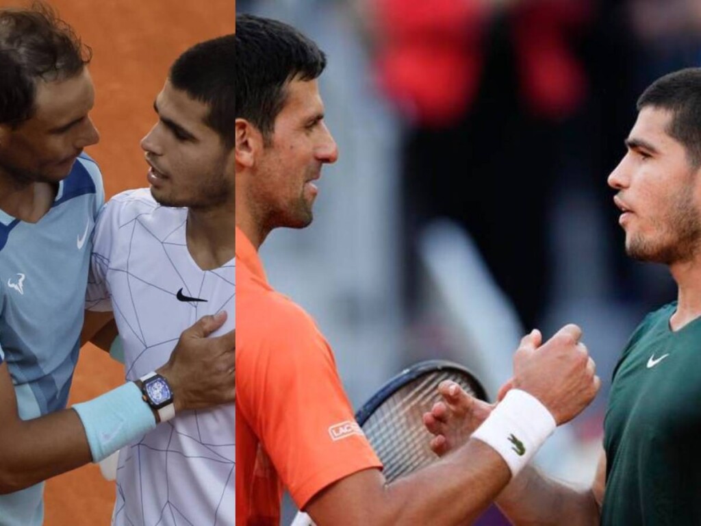 Carlos Alcaraz with Rafael Nadal and Novak Djokovic