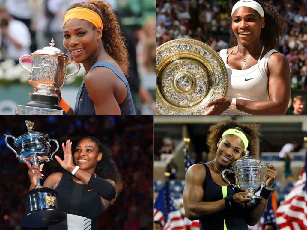 Serena Williams with major trophies