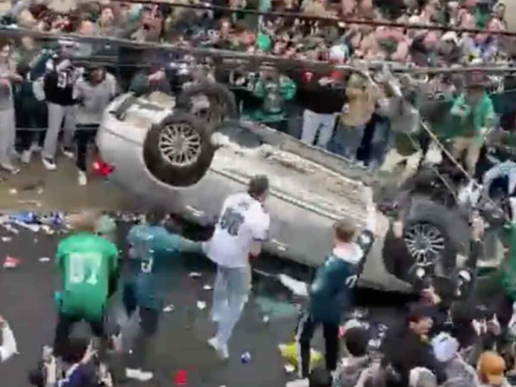 Eagles fans flip car 