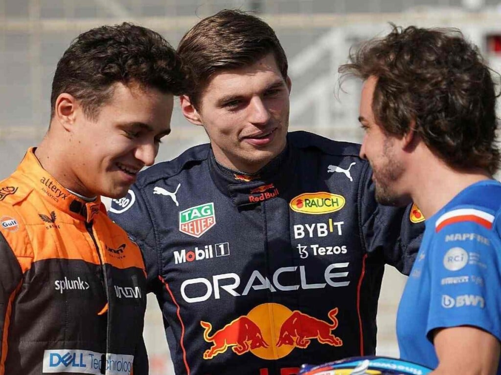 Lando Norris, Max Verstappen and Fernando Alonso