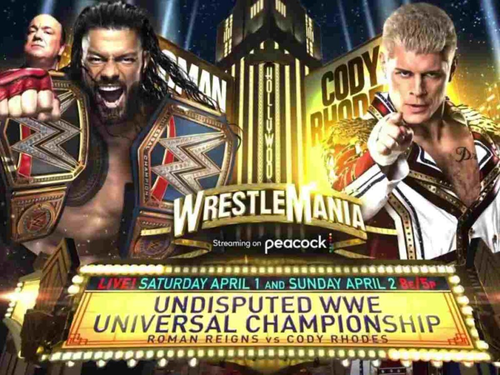 The official poster for Roman Reigns vs. Cody Rhodes at WrestleMania 39