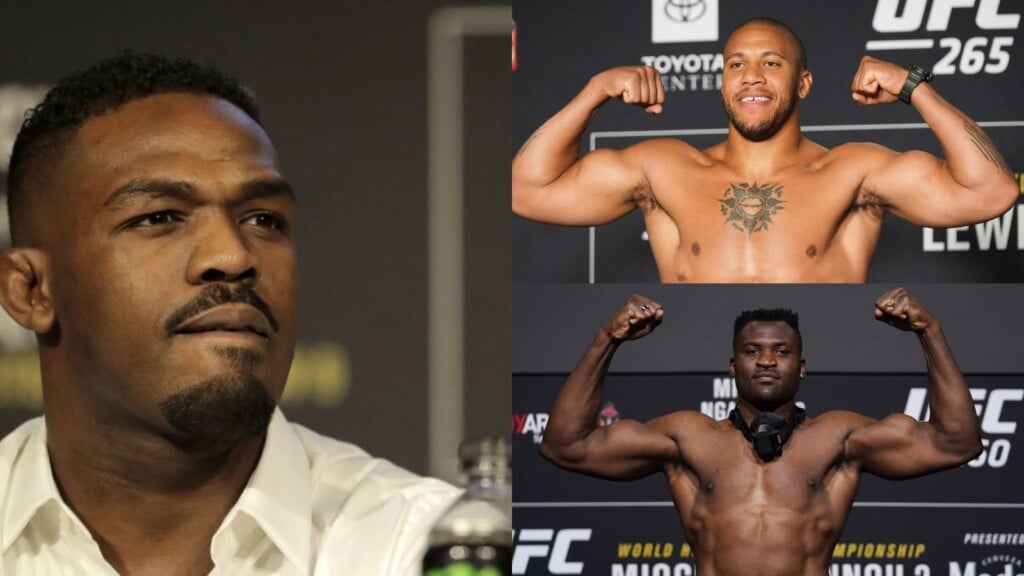 Jon Jones Francis Ngannou Ciryl Gane (Image Courtesy Insider SportLos ANgeles Times)