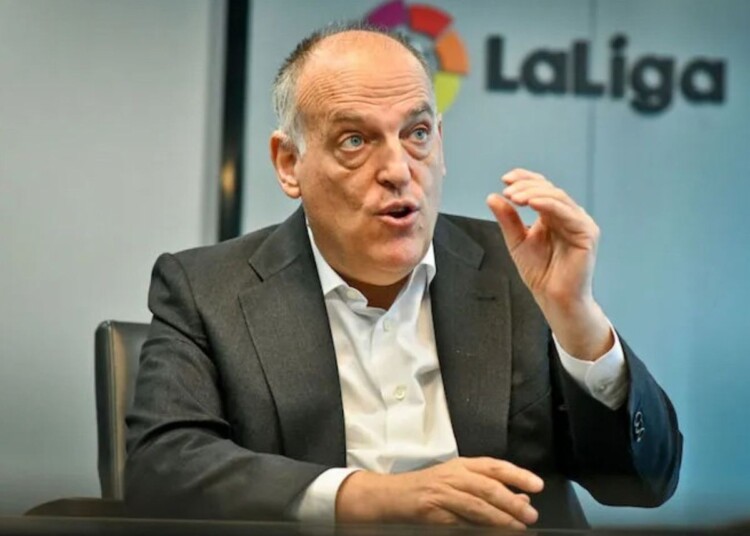 Tebas furious with the courts verdict on Gavi's registration. (Image via Icon Sport)