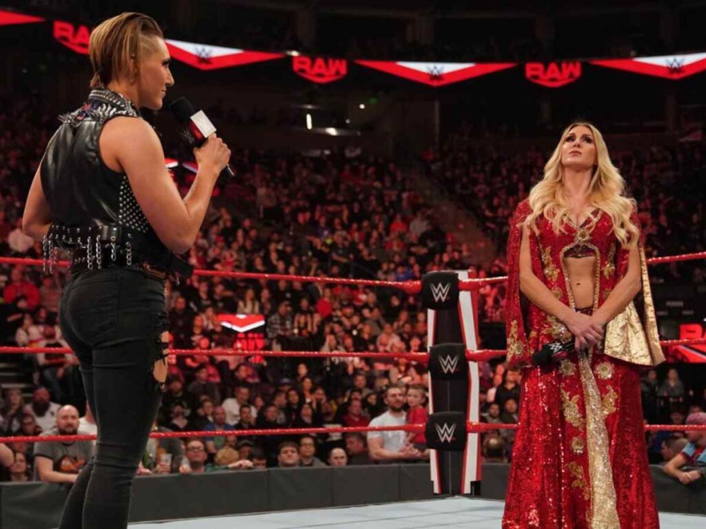 Charlotte Flair and Rhea Ripley on WWE Raw in 2020