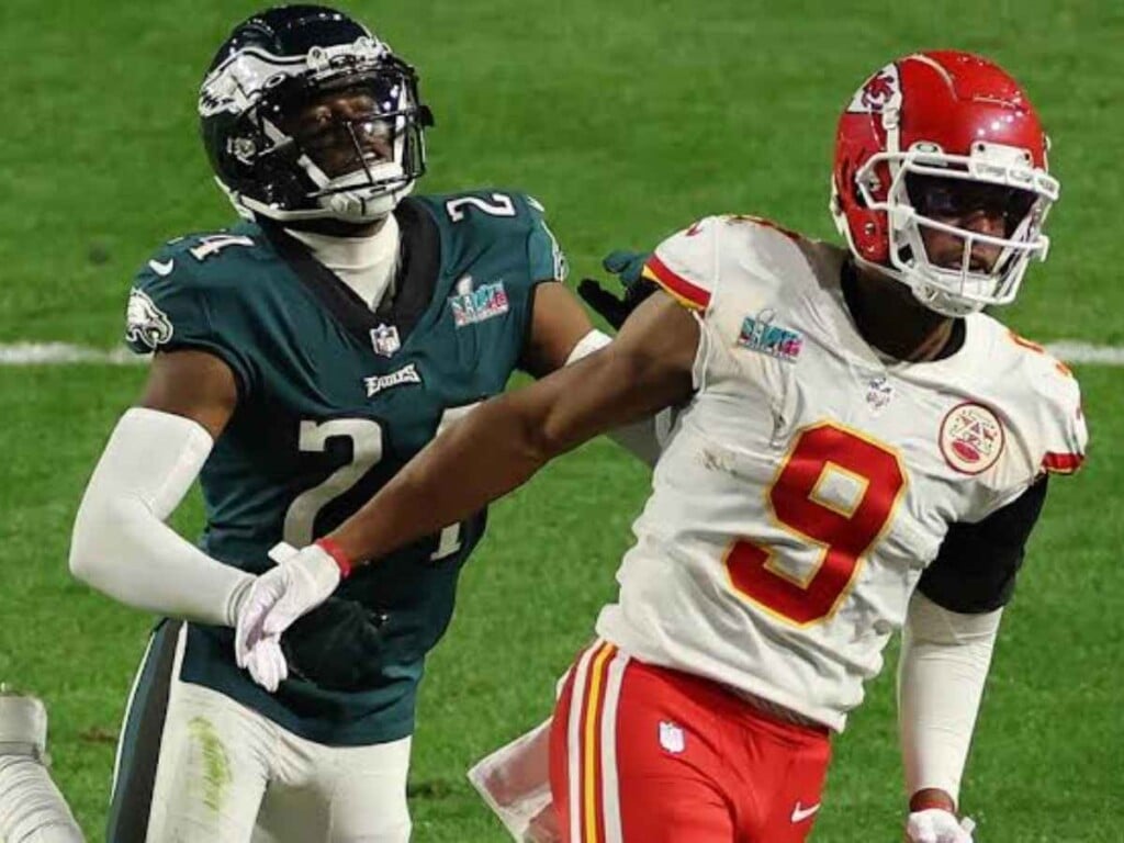 James Bradberry holding onto JuJu Smith-Schuster (via Fox Sports)