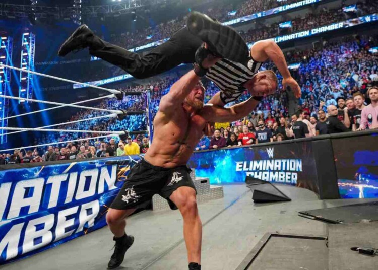 WATCH: Brock Lesnar unleashes his fury on the match referee after a DQ ...
