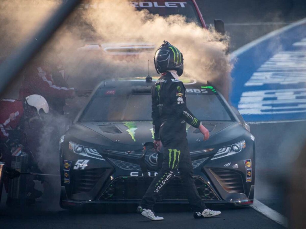 Ty Gibbs's No:54 car on fire