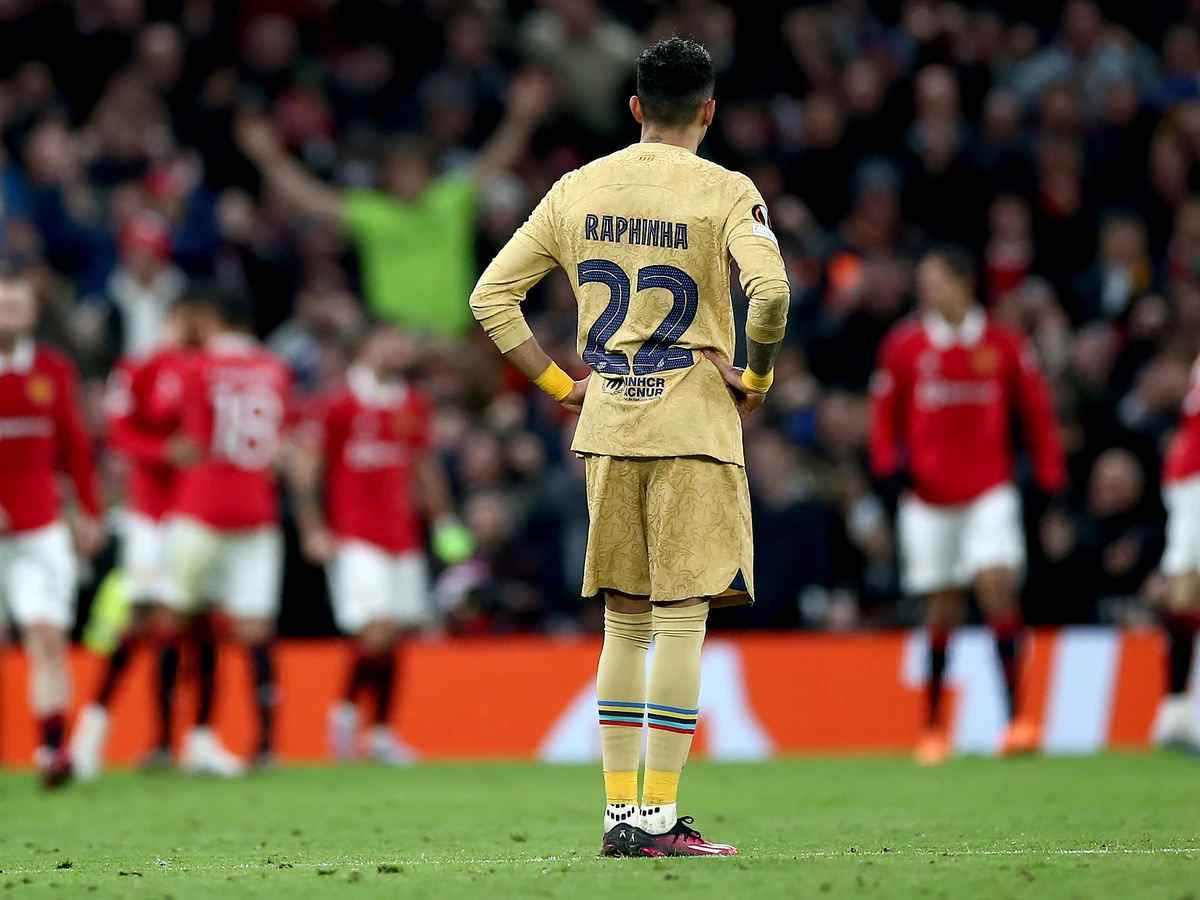 Barcelona winger Raphinha injures himself while kicking water coolers in frustration after being subbed off against Manchester United: Reports