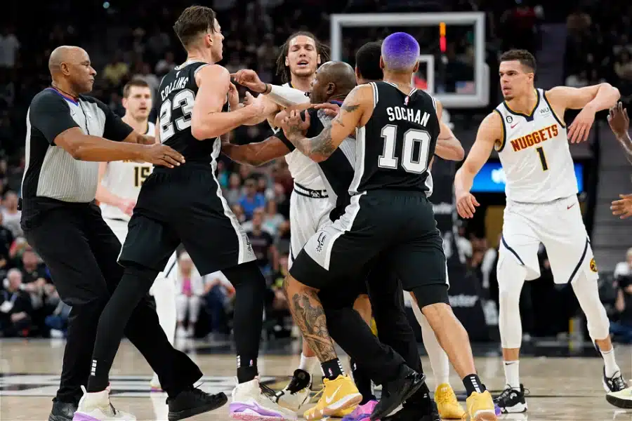 WATCH: Michael Porter Jr. furiously CHOKES Zach Collins resulting in a humungous brawl in the Spurs-Nuggets game