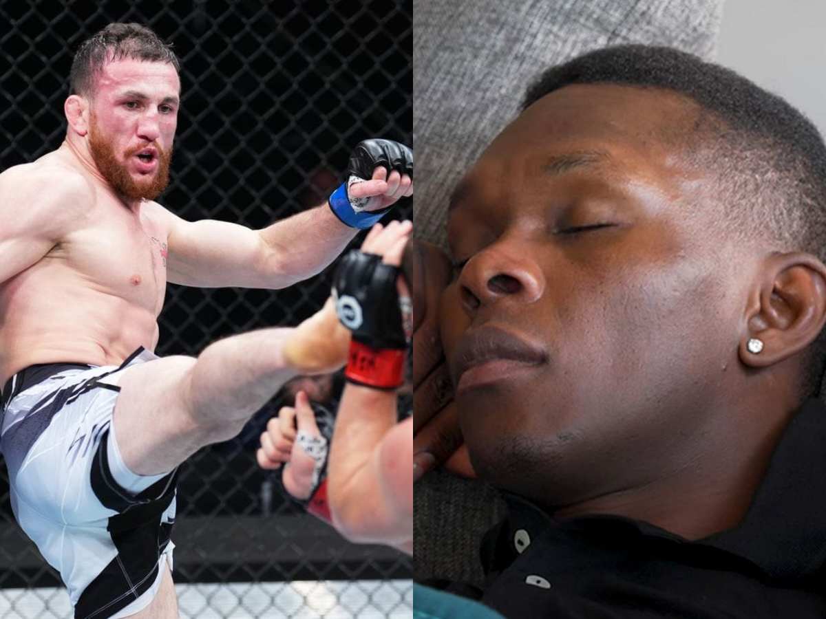 Watch: Israel Adesanya hilariously falls asleep out of boredom while watching Yan vs Dvalishvili