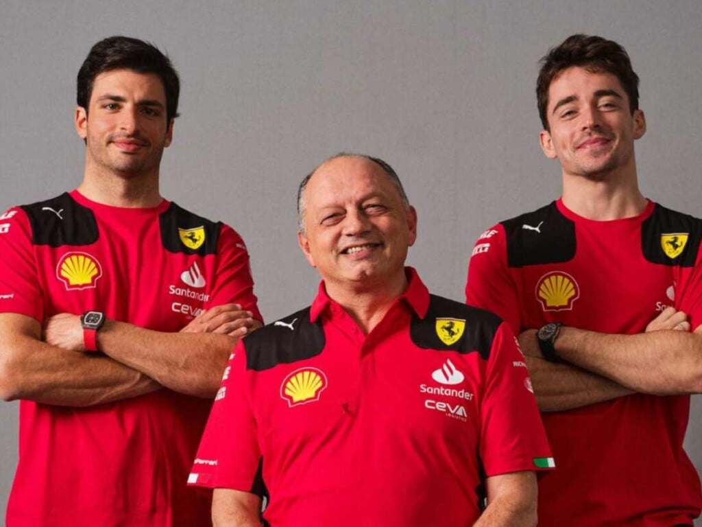 Carlos Sainz, Fred Vasseur and Charles Leclerc