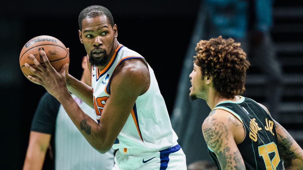 WATCH: Kevin Durant’s massive jump shot gets insanely blocked by Hornets PG Dennis Smith Jr