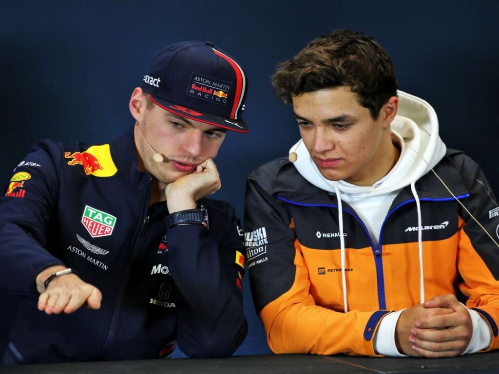 Red Bull's Max Verstappen (L) and McLaren's Lando Norris (R)