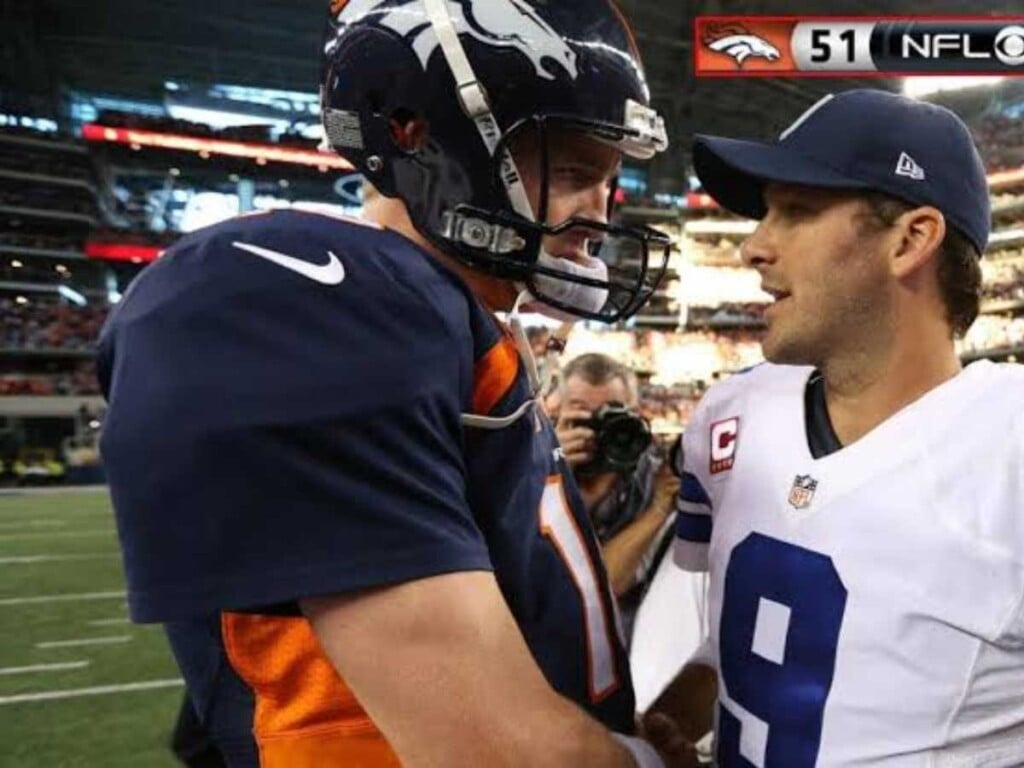 Peyton Manning and Tony Romo after the game (via YouTube)