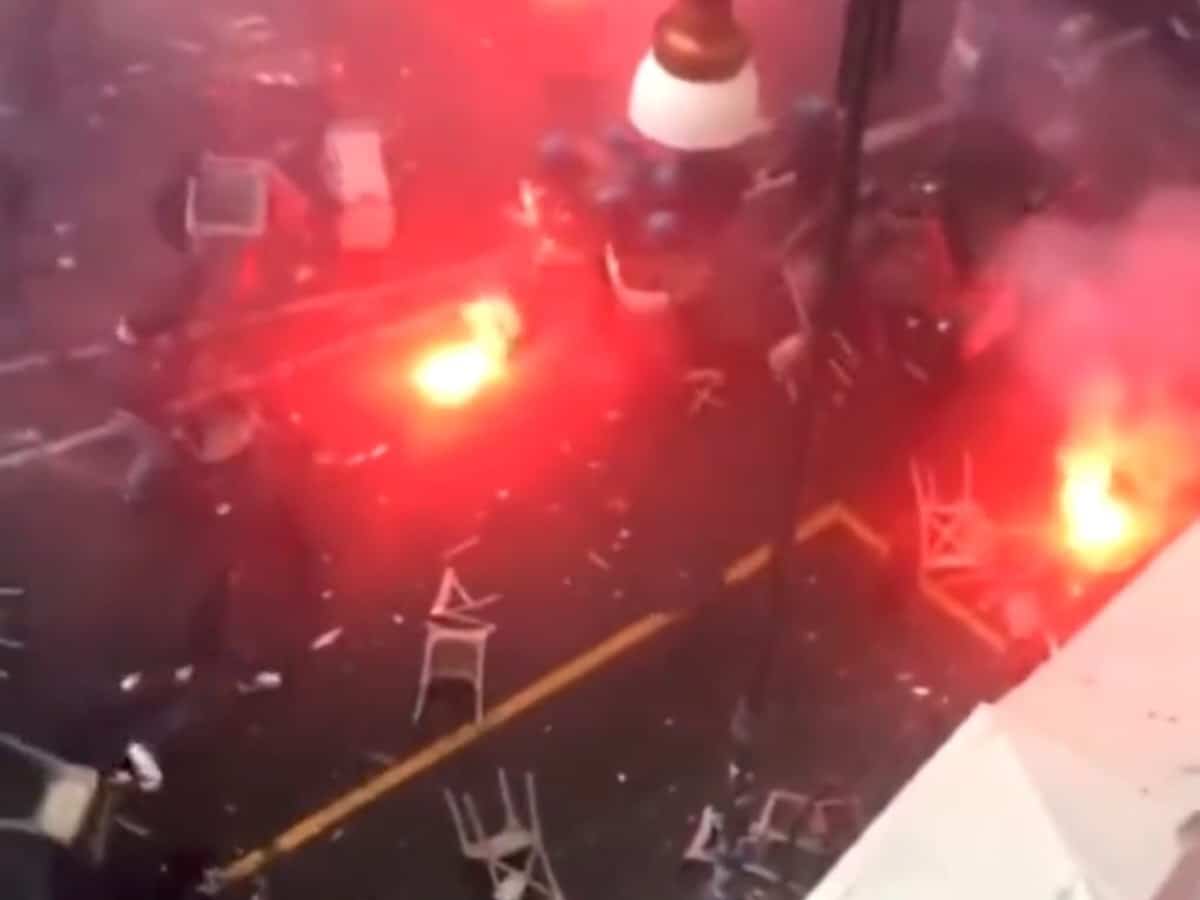 “Looks like a Warzone; No motive can justify it”- Twitter reacts as Frankfurt fans clash with local police ahead of UCL clash against Napoli