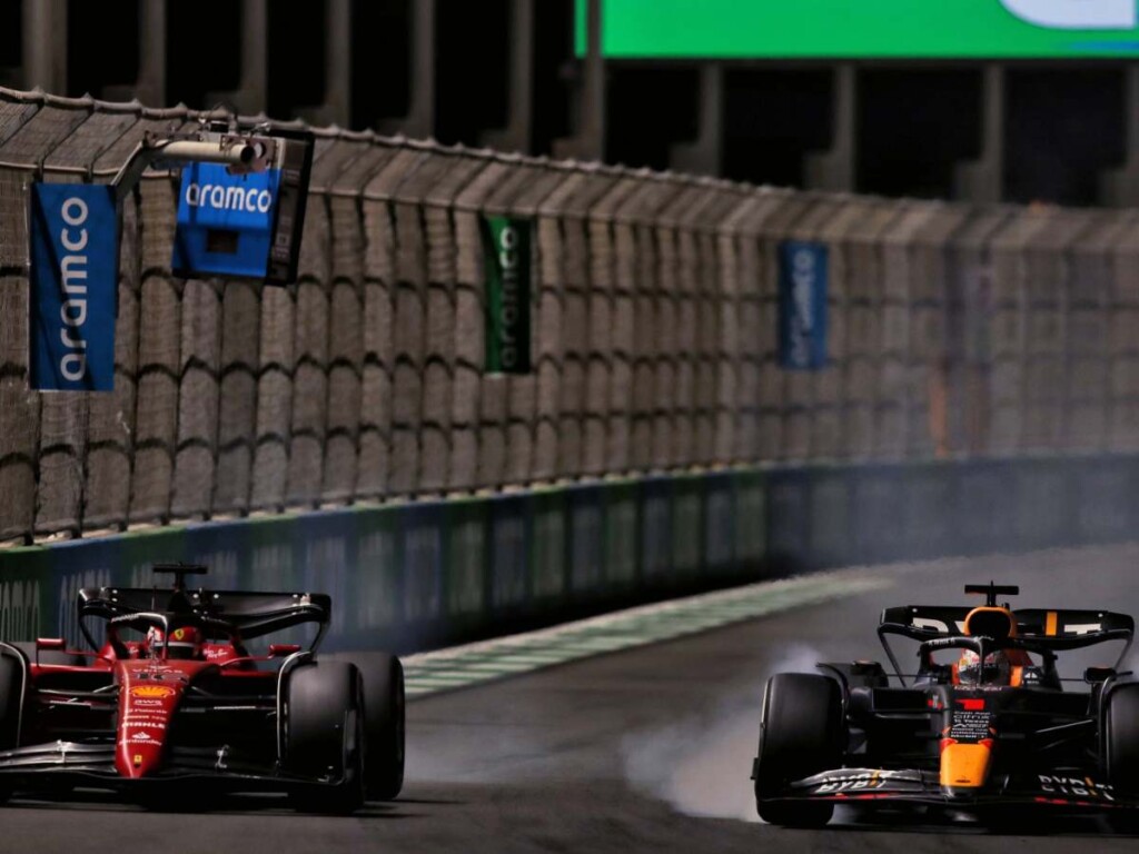 Charles Leclerc and Max Verstappen battle it out during the 2022 edition of the F1 Saudi Arabian Grand Prix