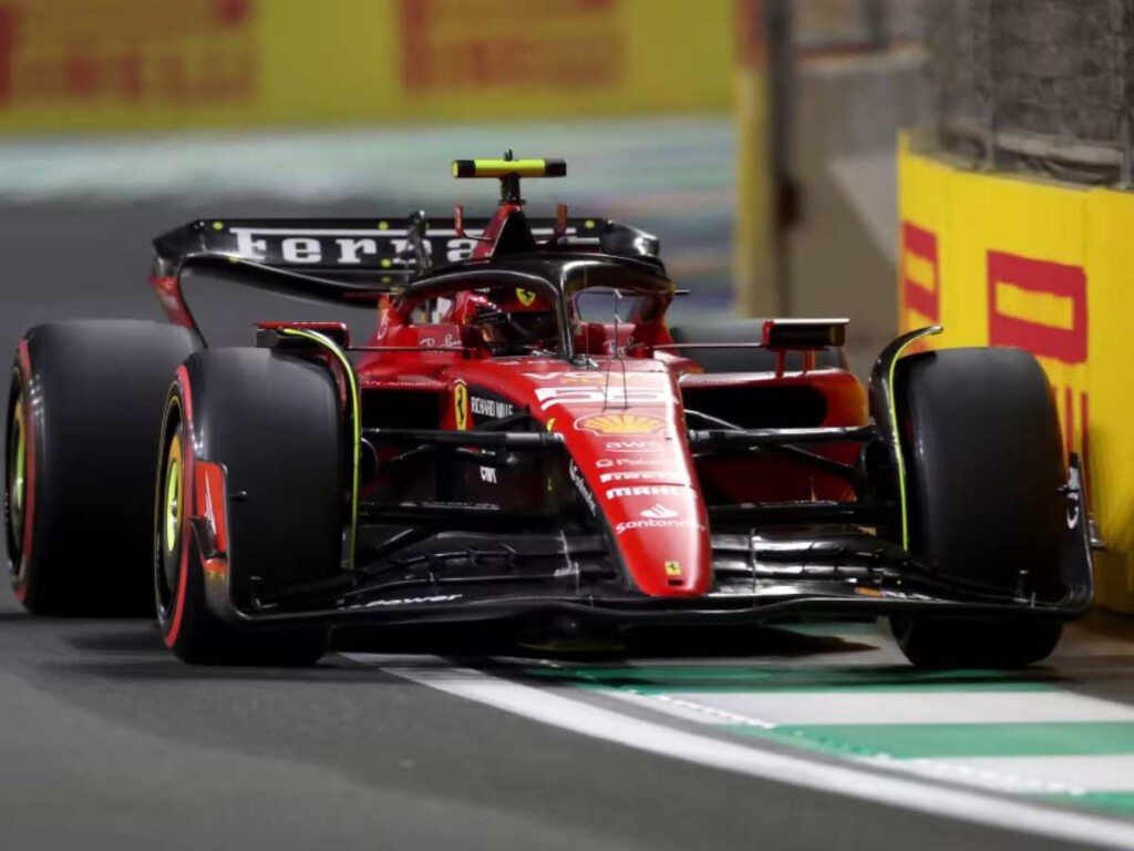 Carlos Sainz in the Ferrari SF-23 during the 2023 Saudi Arabian GP qualifying session