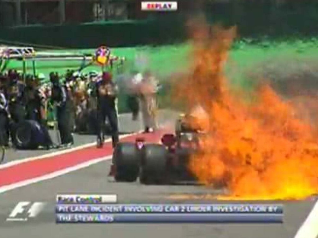 Why did F1 ban refuelling? 4 Kimi Raikkonen's Ferrari in fire