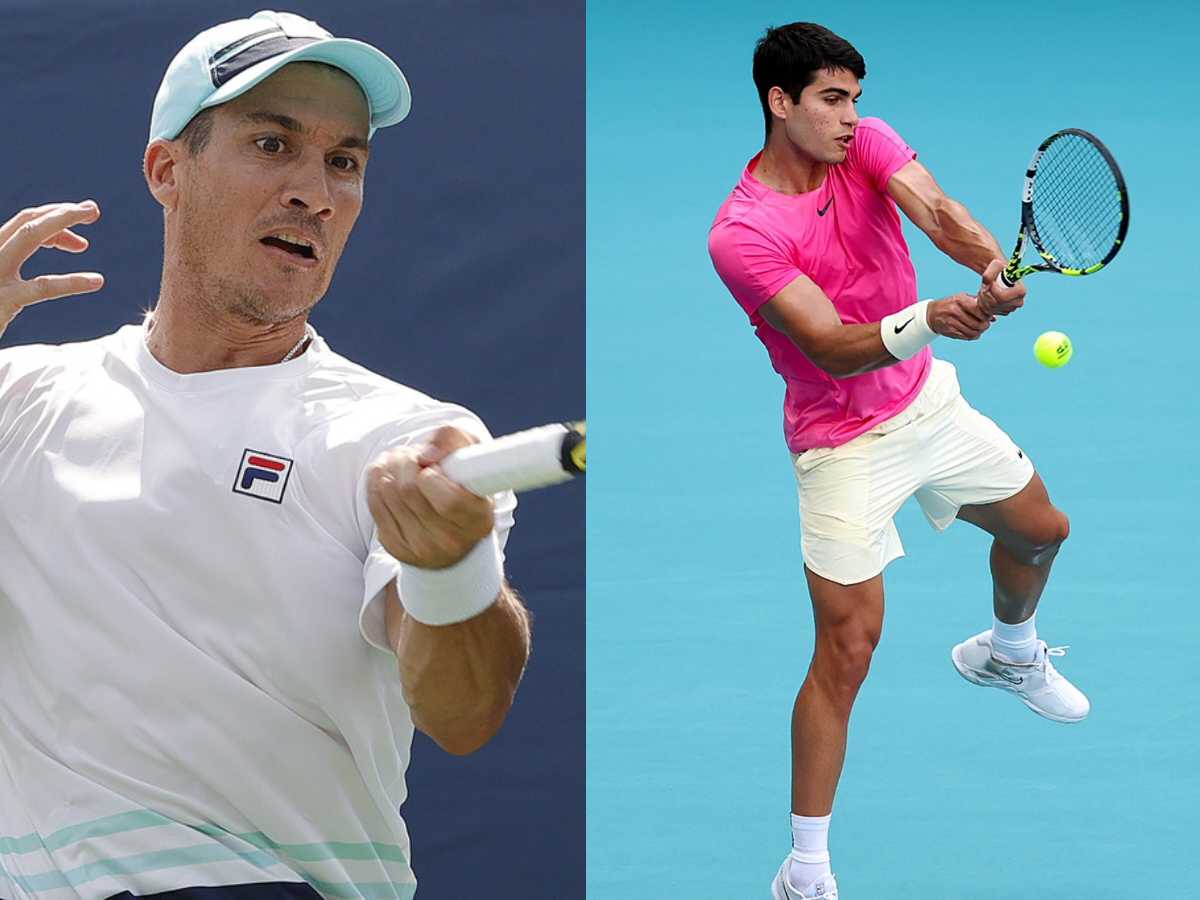 WATCH: Facundo Bagnis tosses his racket in the air celebrating his first game win against Carlos Alcaraz at the Miami Masters