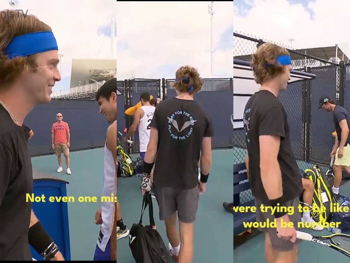 WATCH: “If you were like me you’d be number 8,” Carlos Alcaraz and Andrey Rublev banter during practice in Miami