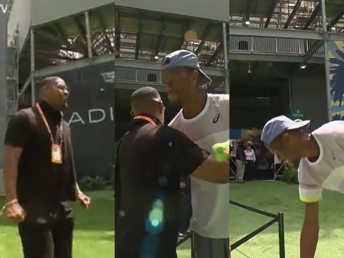 Jamie Foxx gives a special pep talk to Christopher Eubanks before his clash with Daniil Medvedev at the Miami Masters